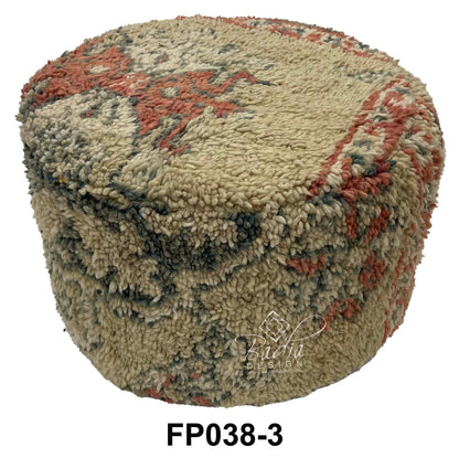 Handmade Wool Moroccan Round Kilim Ottoman