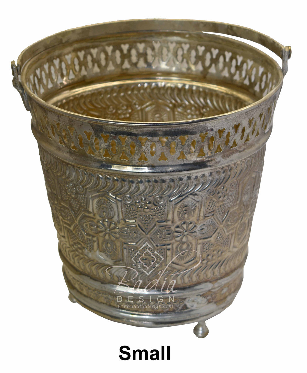 Moroccan Handmade Embossed Silver Bucket