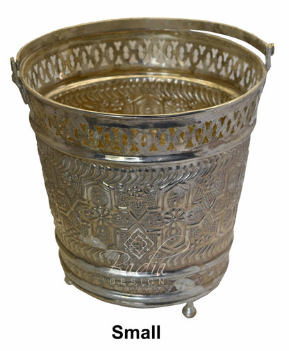 Moroccan Handmade Embossed Silver Bucket
