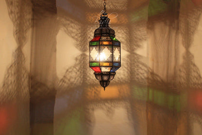 Hanging Multi Color Glass Lantern