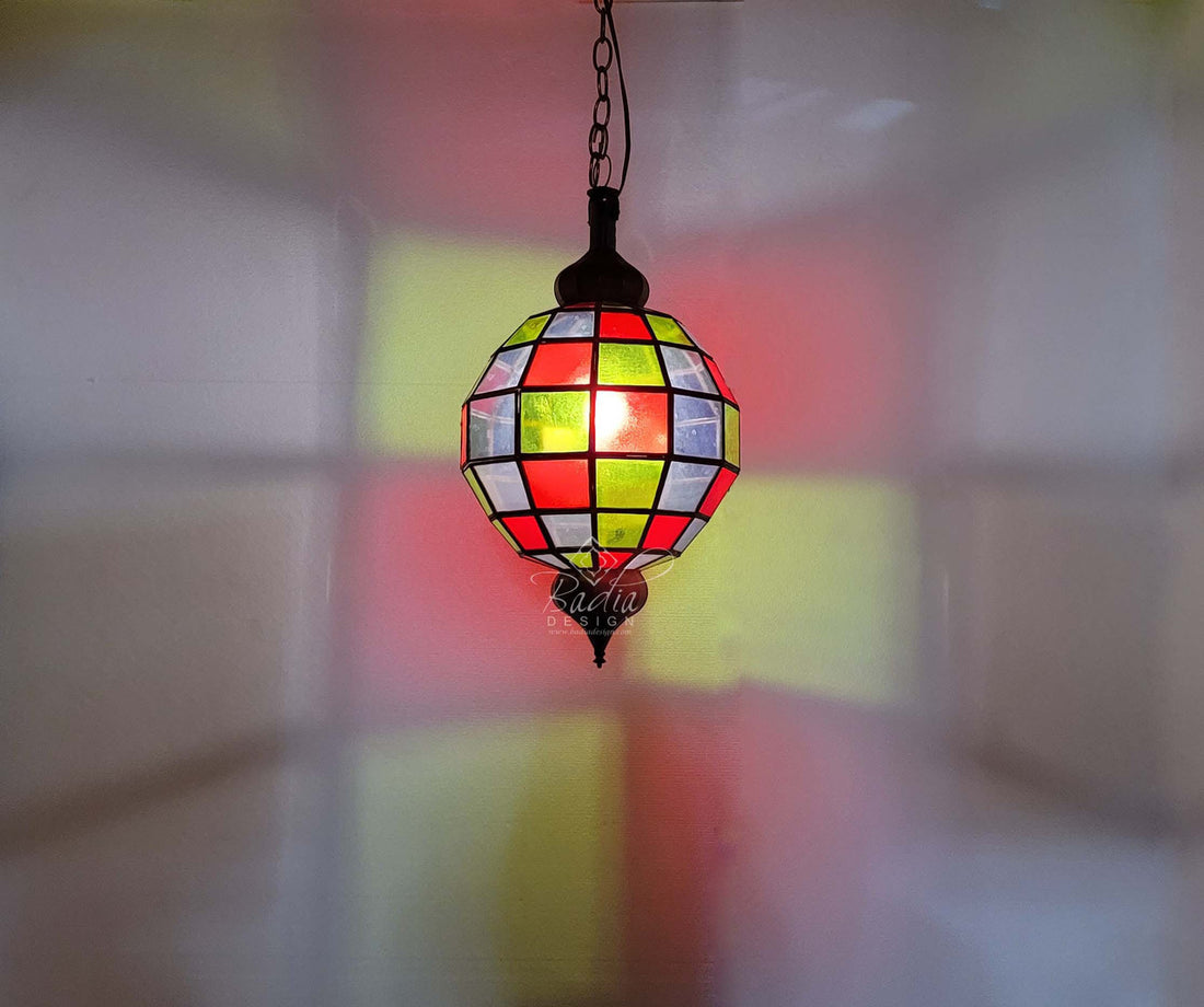 Hanging Multi-Color Glass Lantern
