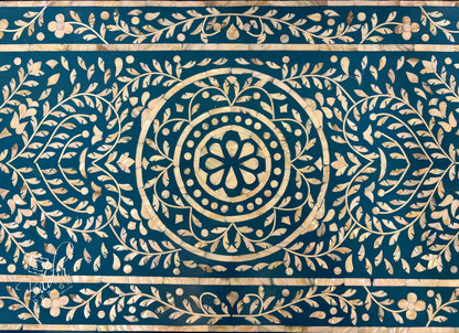 Teal Blue and Ivory Off-White Mother of Pearl Inlay Dresser