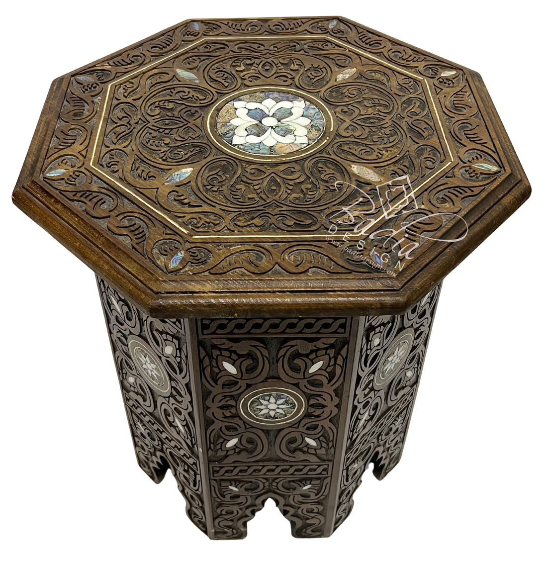Intricately Designed Hand Carved Side Table with Inlay