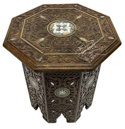 Intricately Designed Hand Carved Side Table with Inlay