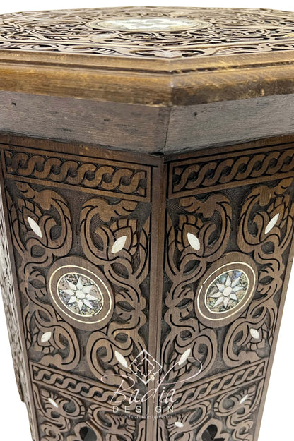 Intricately Designed Hand Carved Side Table with Inlay