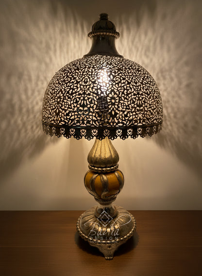 Intricately Designed Silver and Ceramic Desktop Lamp