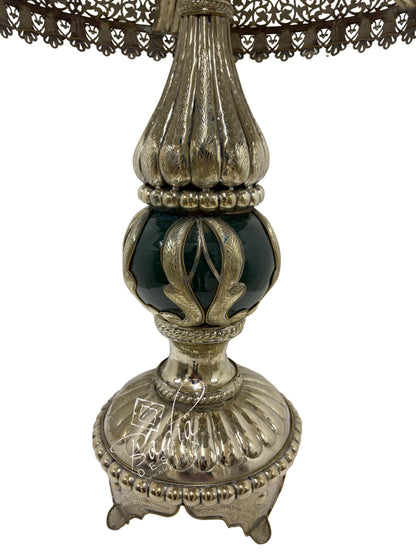 Intricately Designed Silver and Ceramic Desktop Lamp
