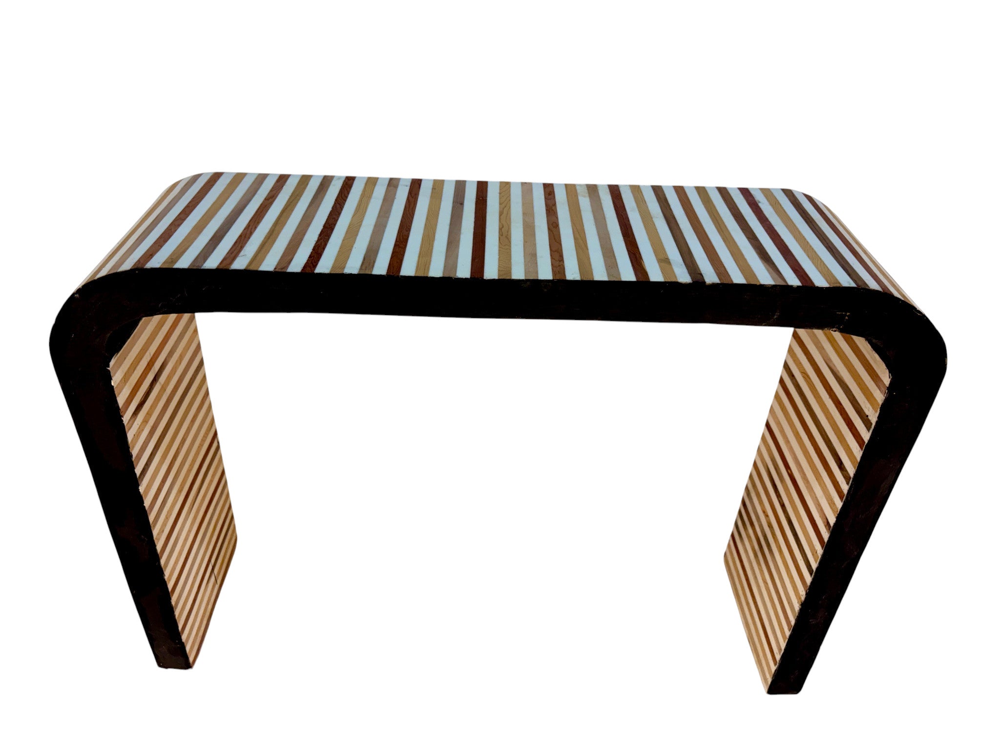 Ivory and Cream Striped Resin and Wood Console Table