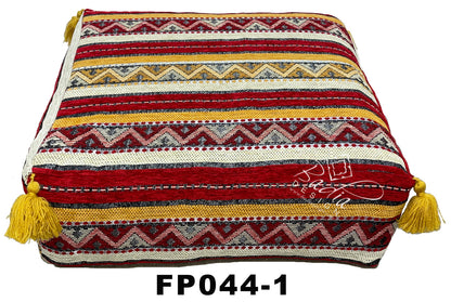 Square Kilim Floor Ottoman with Tassels