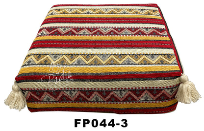 Square Kilim Floor Ottoman with Tassels