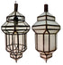 Two vintage-style geometric lanterns with dark metal frames and white frosted glass panels, shown side by side against a white background.
