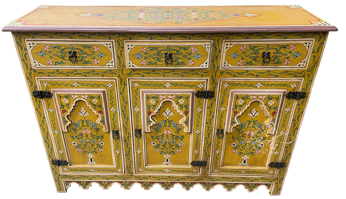 Large Yellow Hand Painted Storage Cabinet