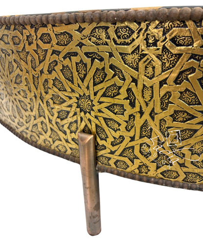 Large Round Metal and Cedar Wood Table
