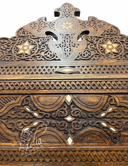 Large Stained Wood Inlay Bench