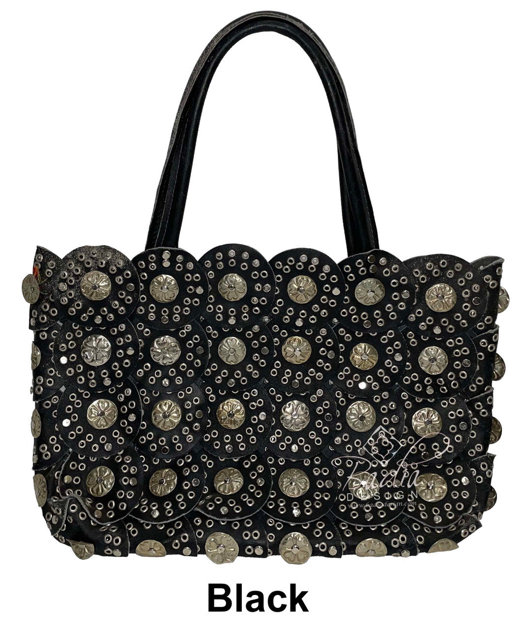 Black Moroccan Leather and Metal-Studded Handbag