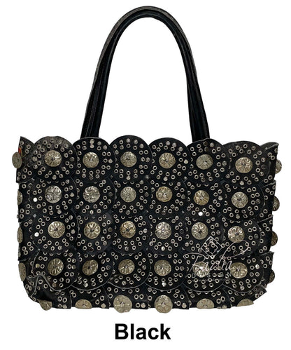 Black Moroccan Leather and Metal-Studded Handbag