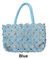 Blue Moroccan Leather and Metal-Studded Handbag