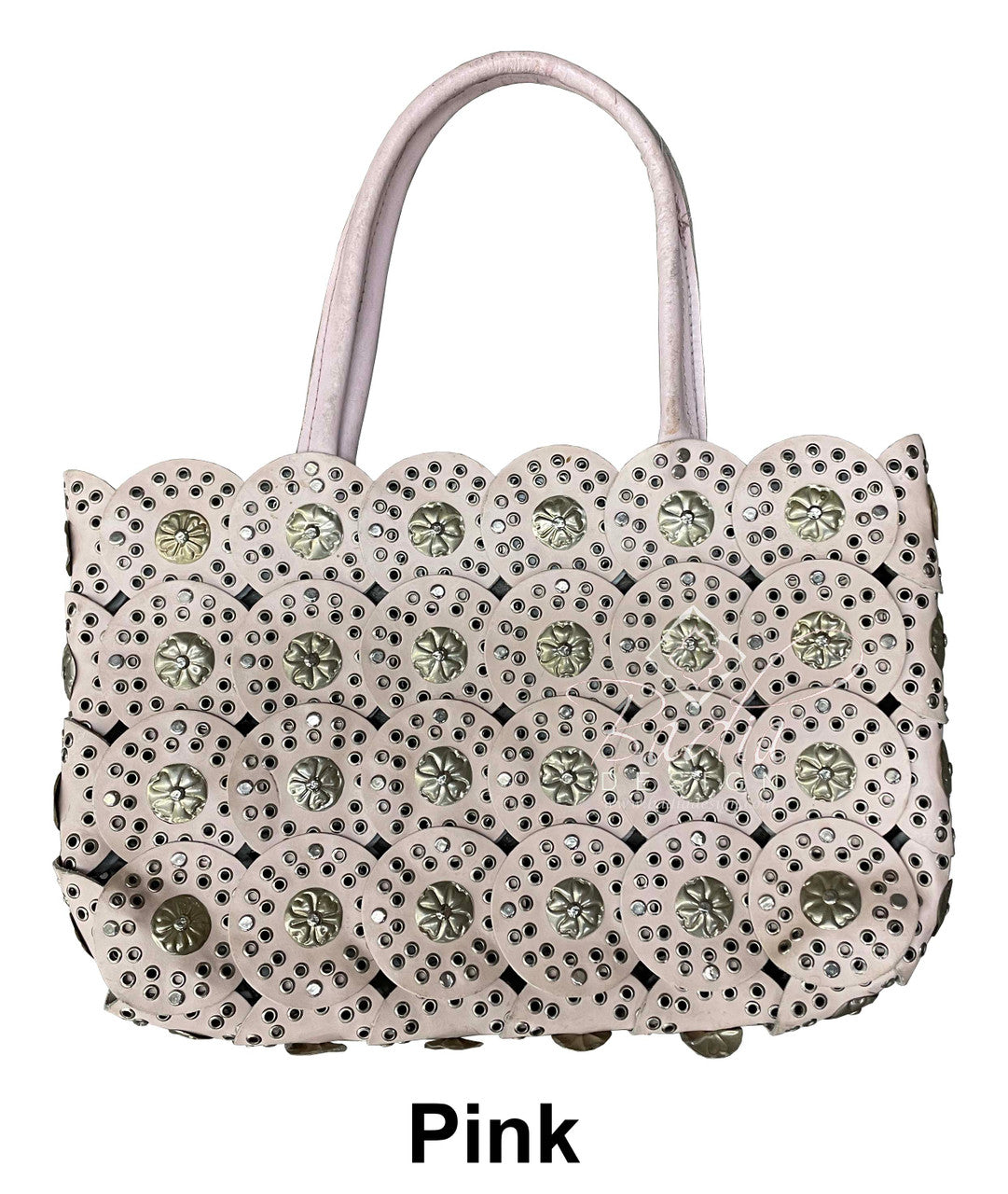 Pink Moroccan Leather and Metal-Studded Handbag