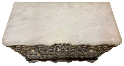 White Mother of Pearl Inlay Dresser with Three Drawers and Light Stained