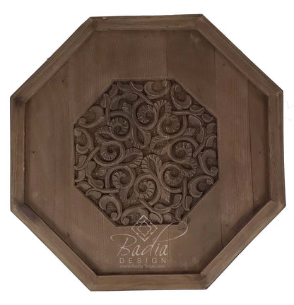 Hand Carved Light Stained Cedar Wood Table
