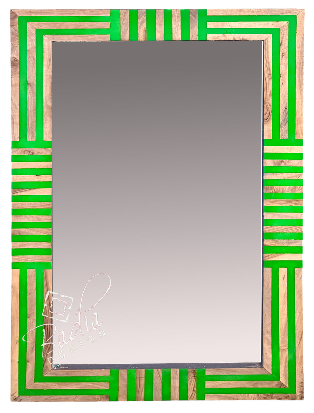 Moroccan Rectangular Lime and Beige Resin and Wood Accent Mirror