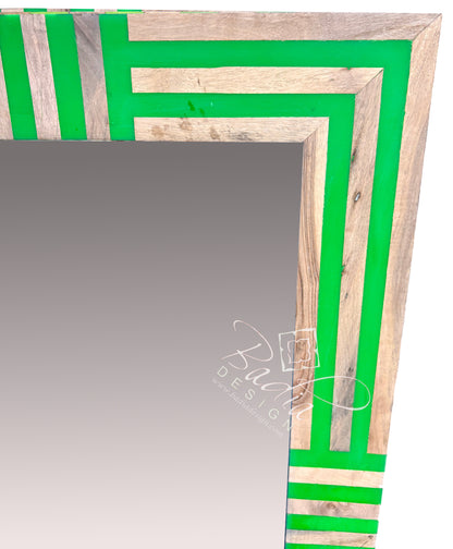 Rectangular Lime and Beige Resin and Wood Accent Mirror