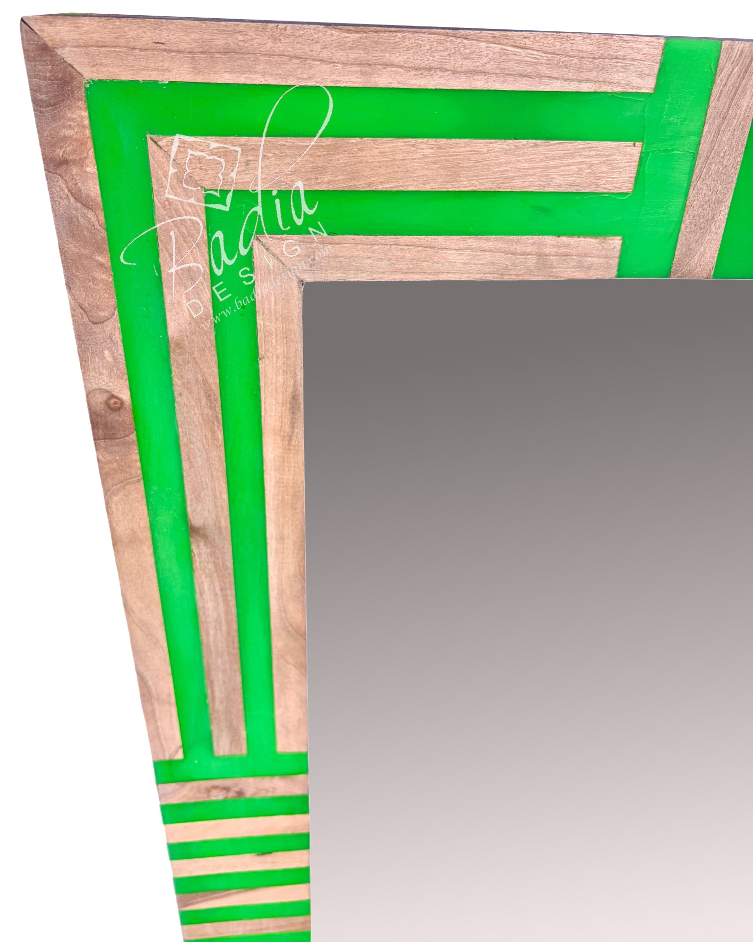 Rectangular Lime and Beige Resin and Wood Accent Mirror