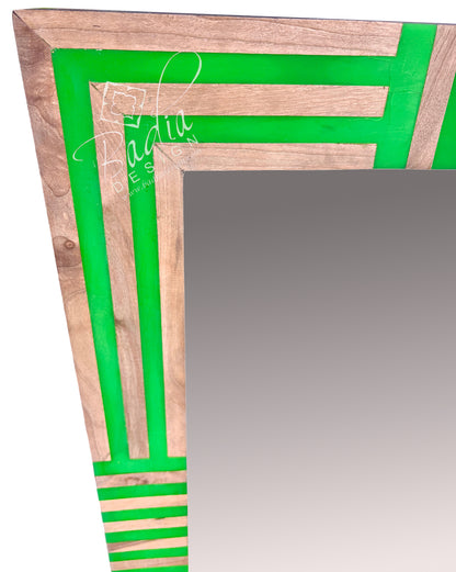Rectangular Lime and Beige Resin and Wood Accent Mirror