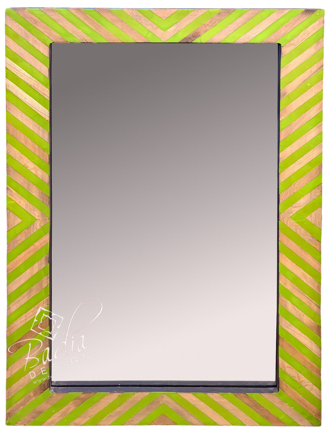 Moroccan Lime and Beige Striped Resin and Wood Mirror