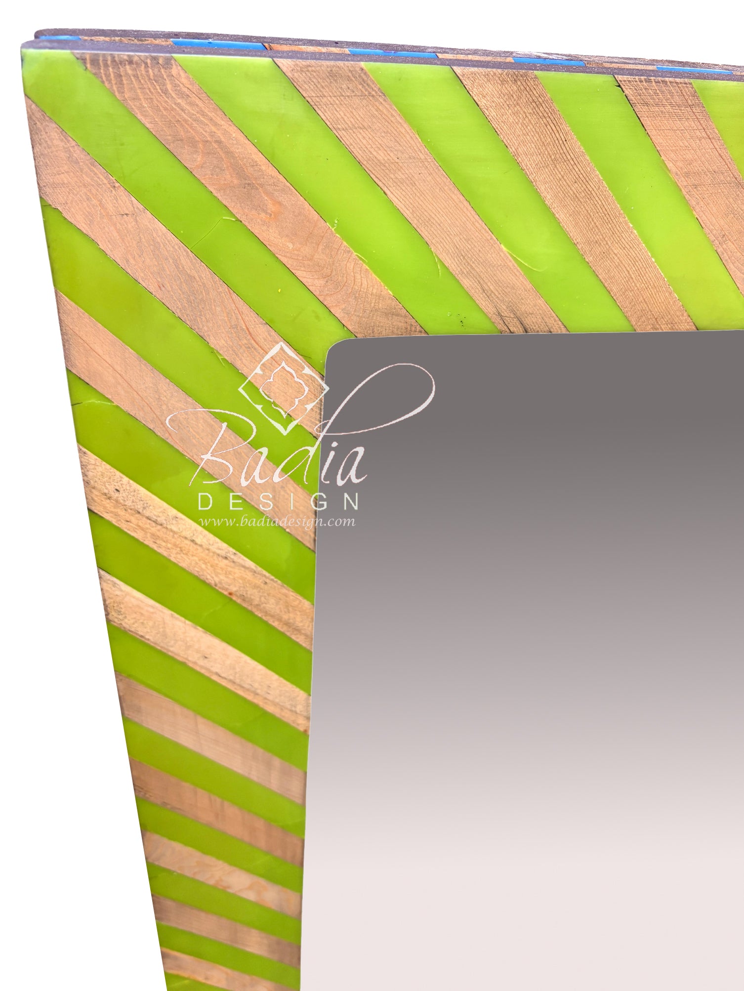 Lime and Beige Striped Resin and Wood Mirror