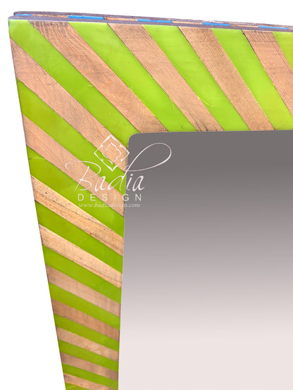 Lime and Beige Striped Resin and Wood Mirror