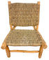 Moroccan Low-Profile Woven Rope Accent Chair with Natural Wood Frame