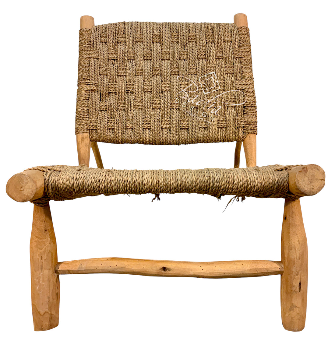 Low-Profile Woven Rope Accent Chair with Natural Wood Frame