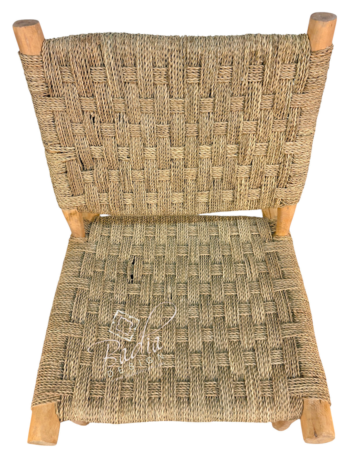 Low-Profile Woven Rope Accent Chair with Natural Wood Frame