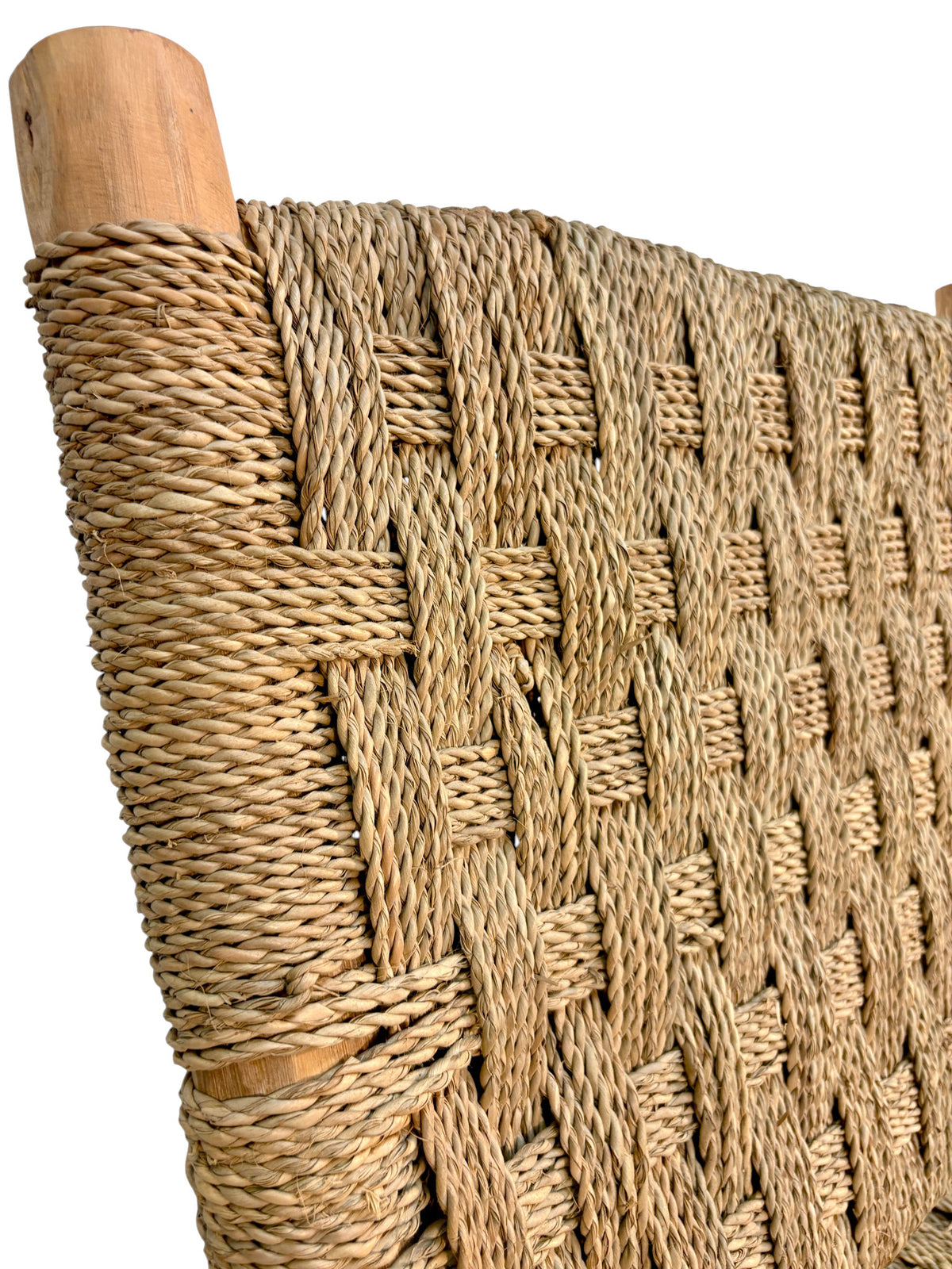 Low-Profile Woven Rope Accent Chair with Natural Wood Frame