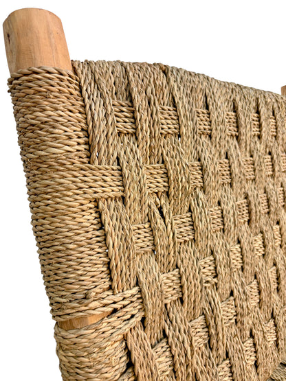 Low-Profile Woven Rope Accent Chair with Natural Wood Frame