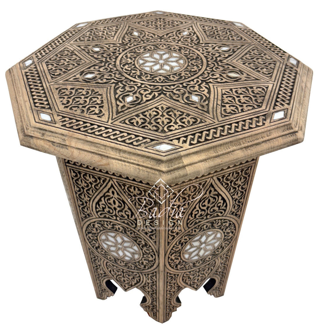 Light Stained Mother of Pearl Inlay Side Table