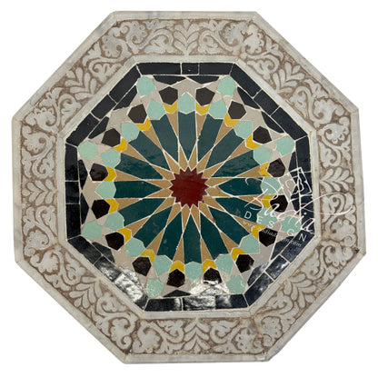 Marble Side Table with Hand Painted Zellige Tile Top