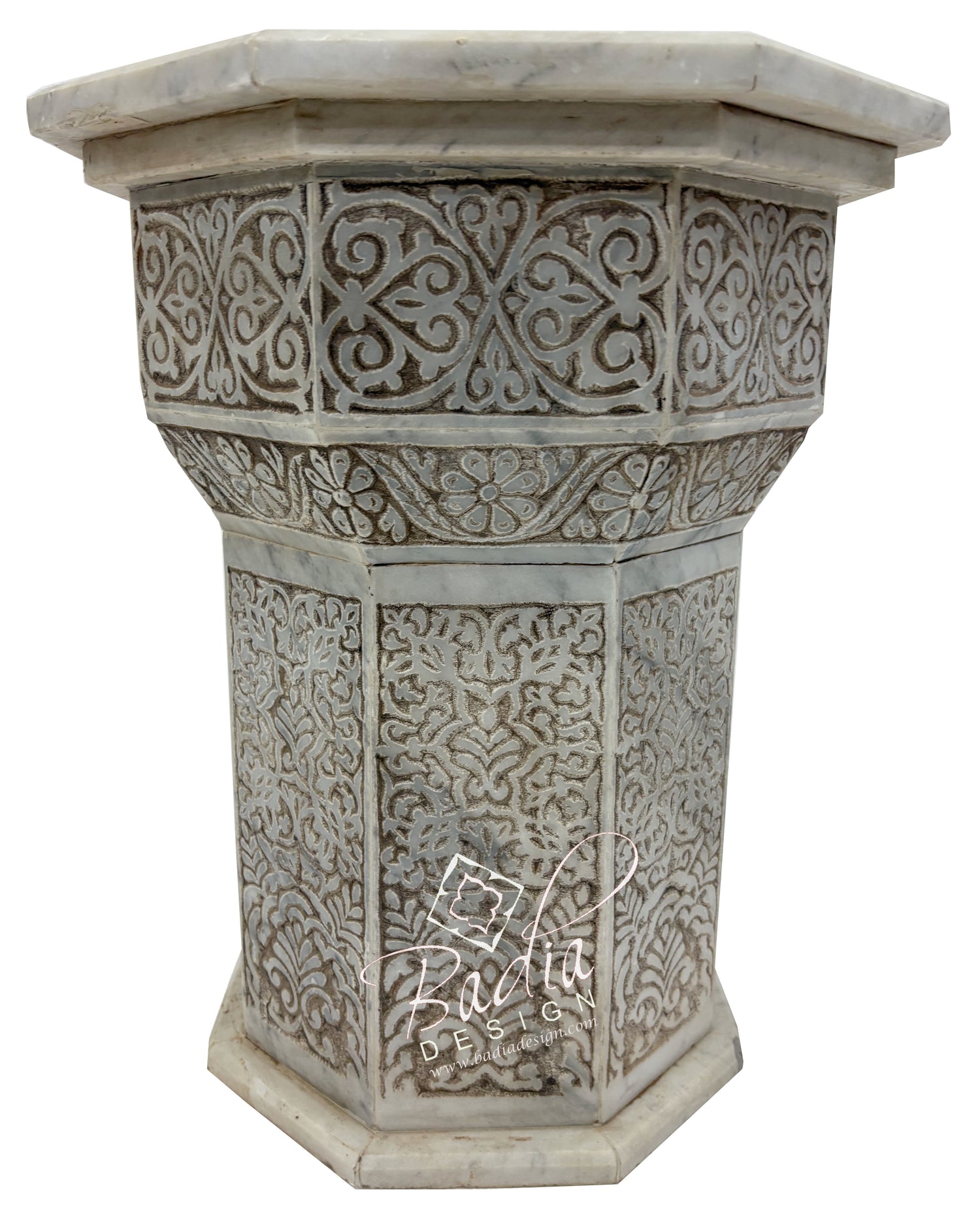 Marble Side Table with Hand Painted Zellige Tile Top