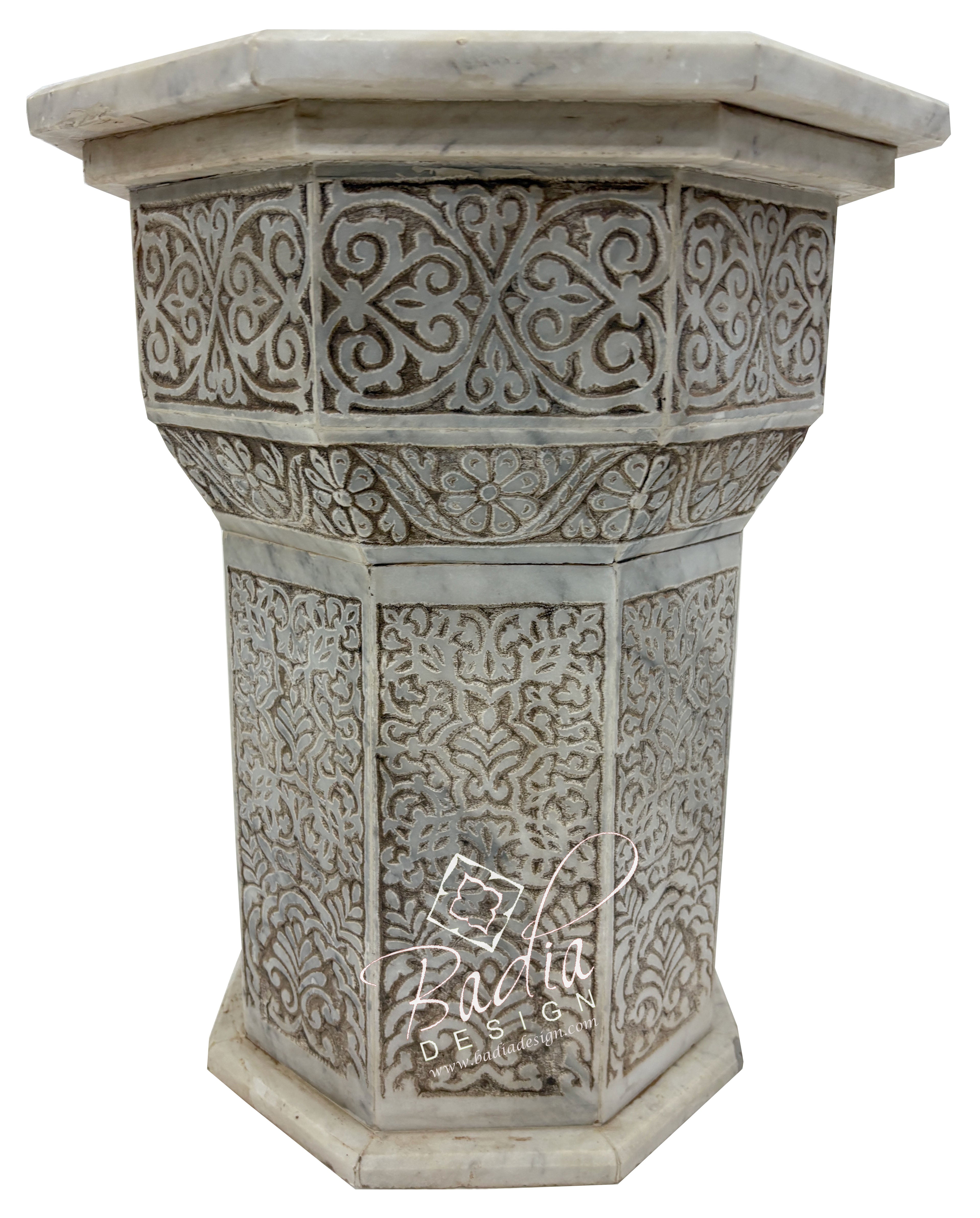 Marble Side Table with Hand Painted Zellige Tile Top