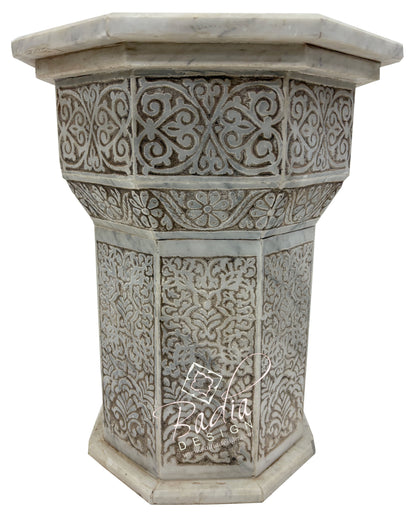 Marble Side Table with Hand Painted Zellige Tile Top