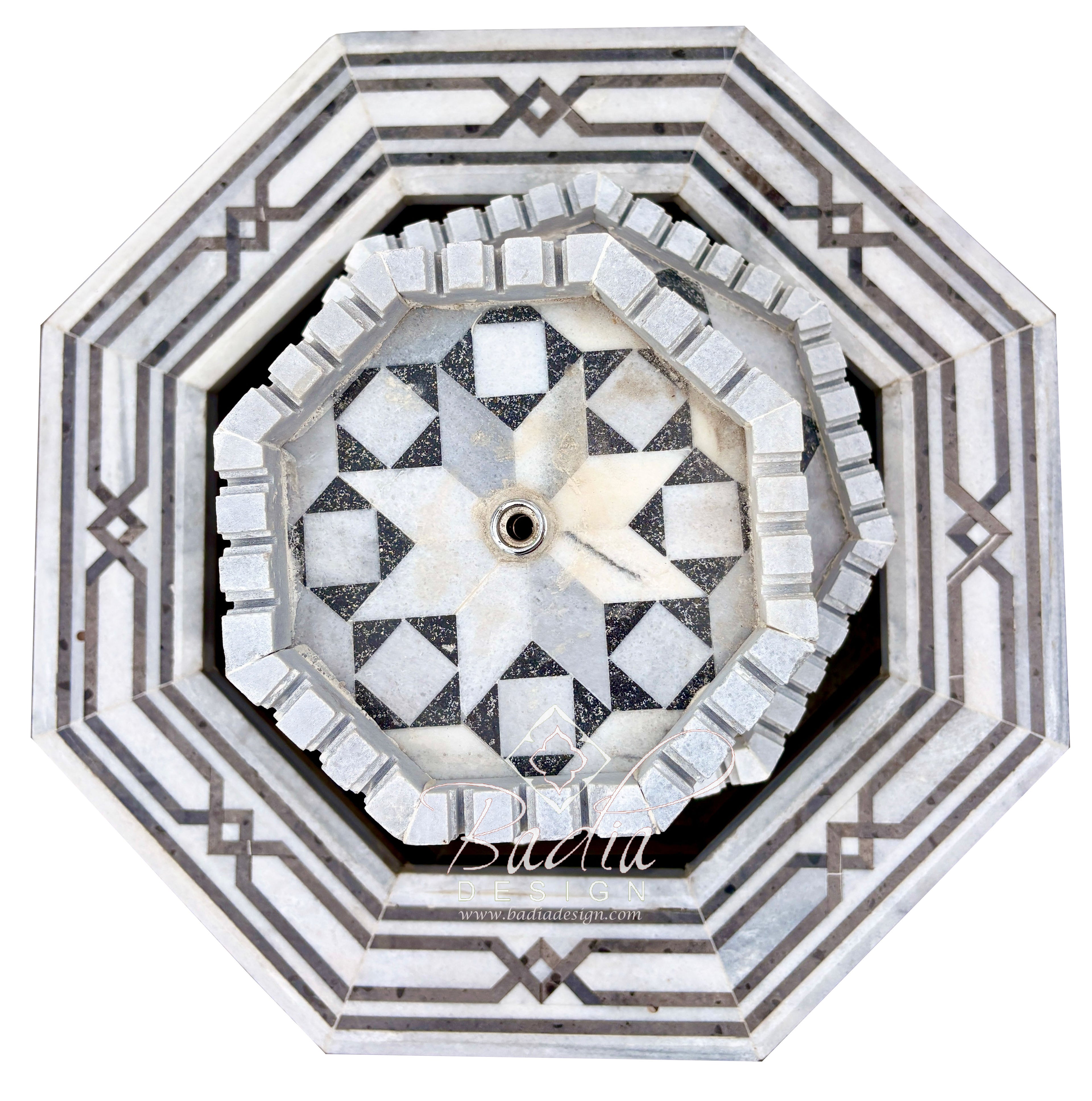 Octagon-Shaped Marble Water Fountain with Geometric Patterns