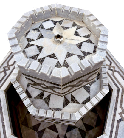 Octagon-Shaped Marble Water Fountain with Geometric Patterns