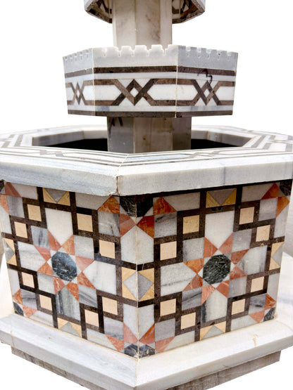 Octagon-Shaped Marble Water Fountain with Geometric Patterns