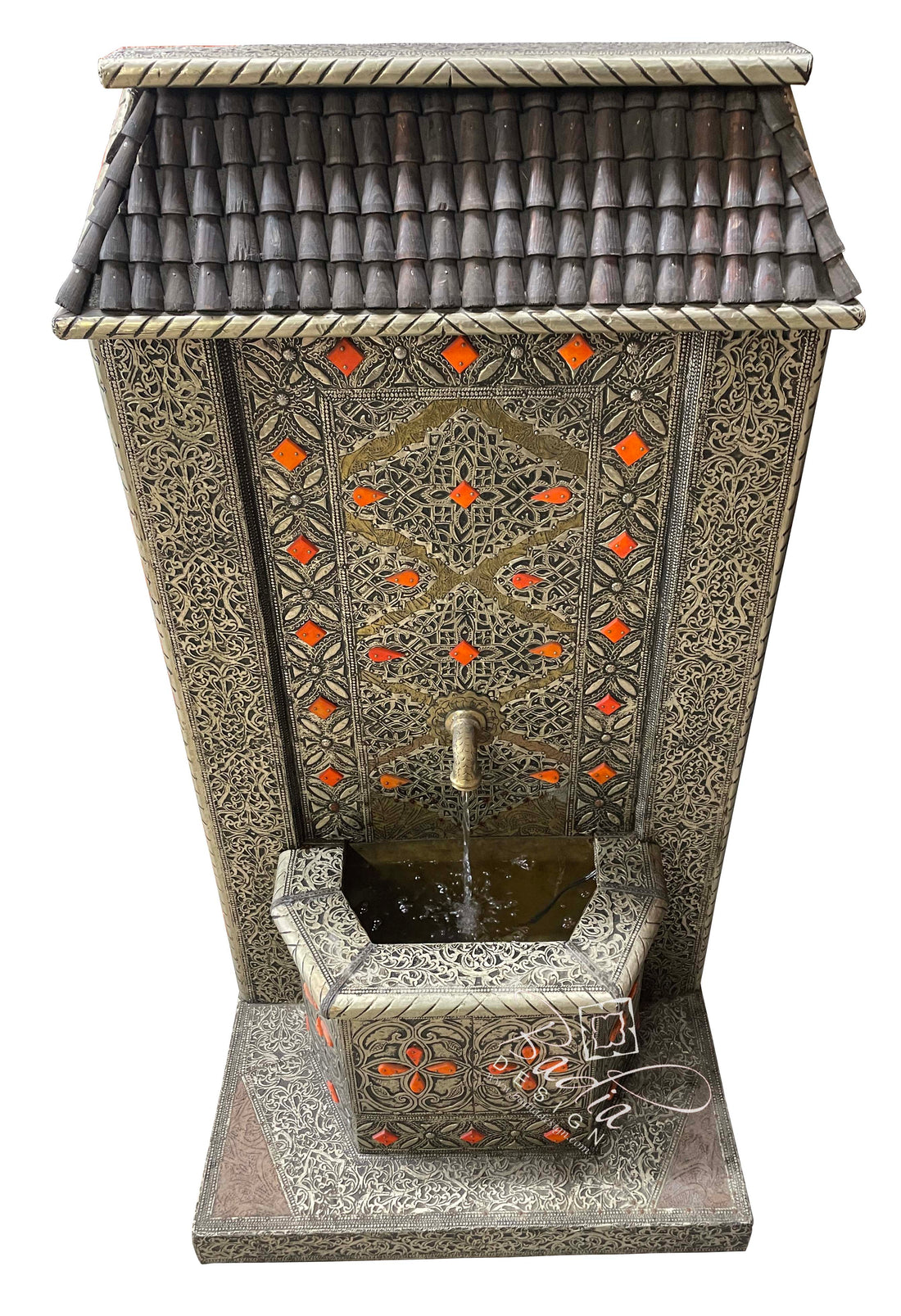 Moroccan Metal and Orange Bone Wall Fountain