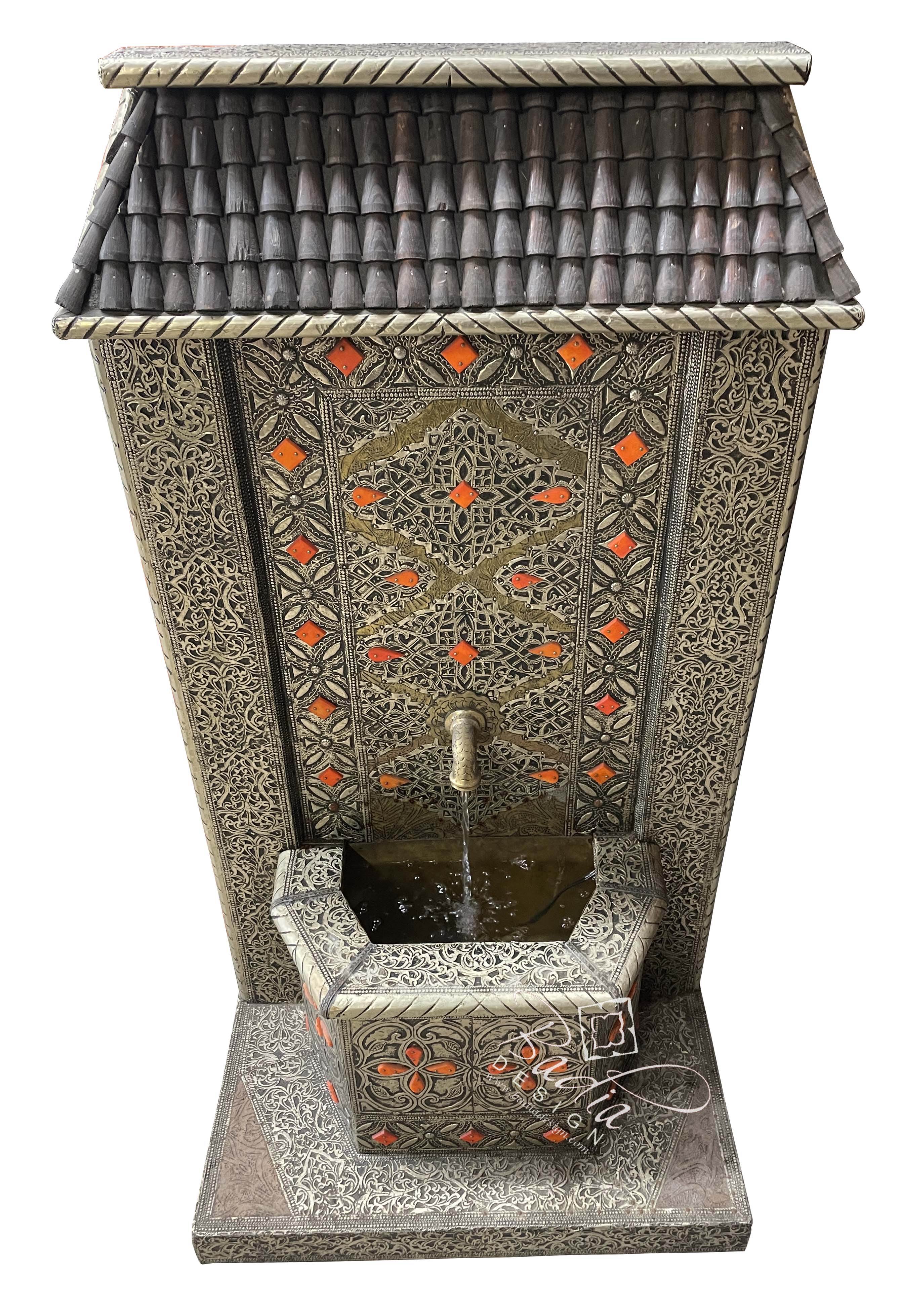 Moroccan Metal and Orange Bone Wall Fountain