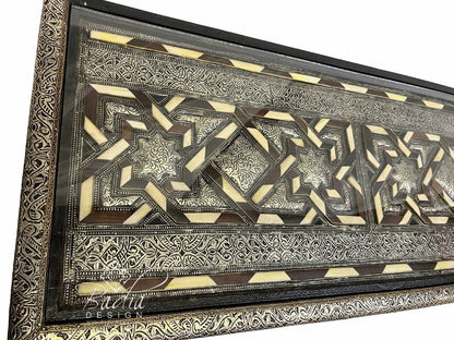Metal and Bone Inlay Console with Two Drawers