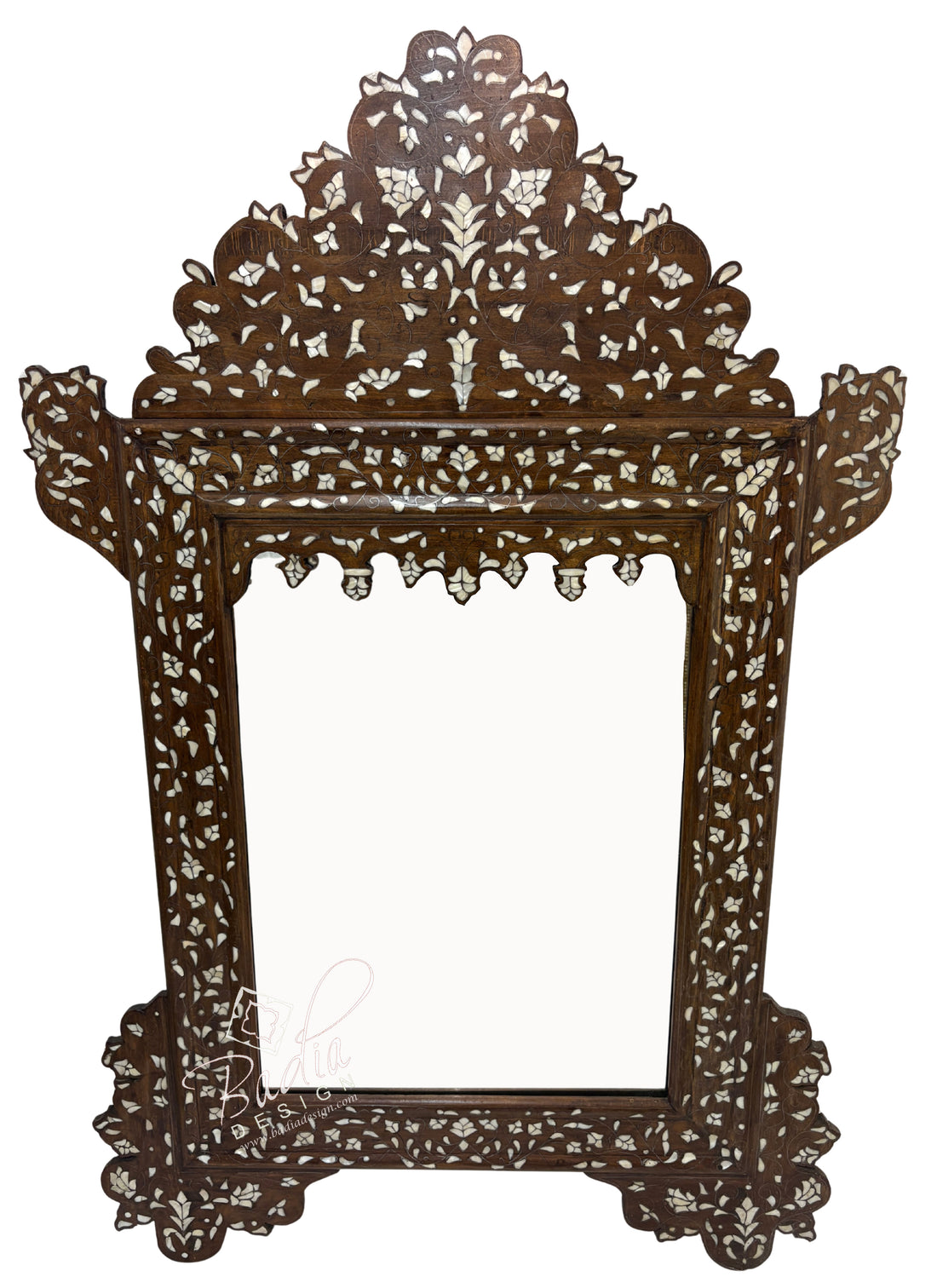 Large Moroccan Dark Wood Mirror with Mother of Pearl Inlay