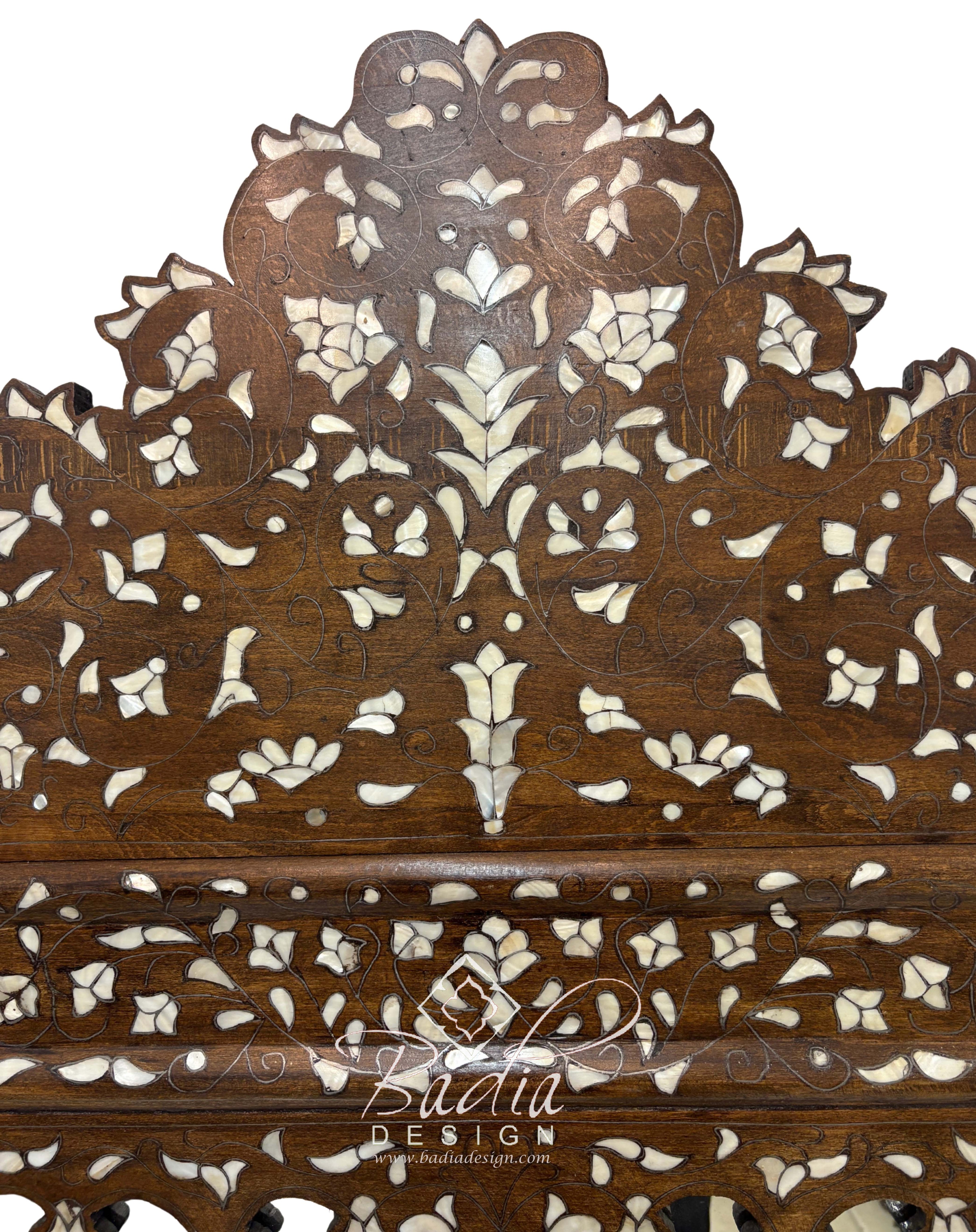Large Dark Wood Ornate Mirror with Inlay