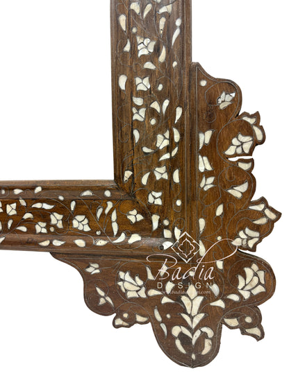 Large Dark Wood Ornate Mirror with Inlay